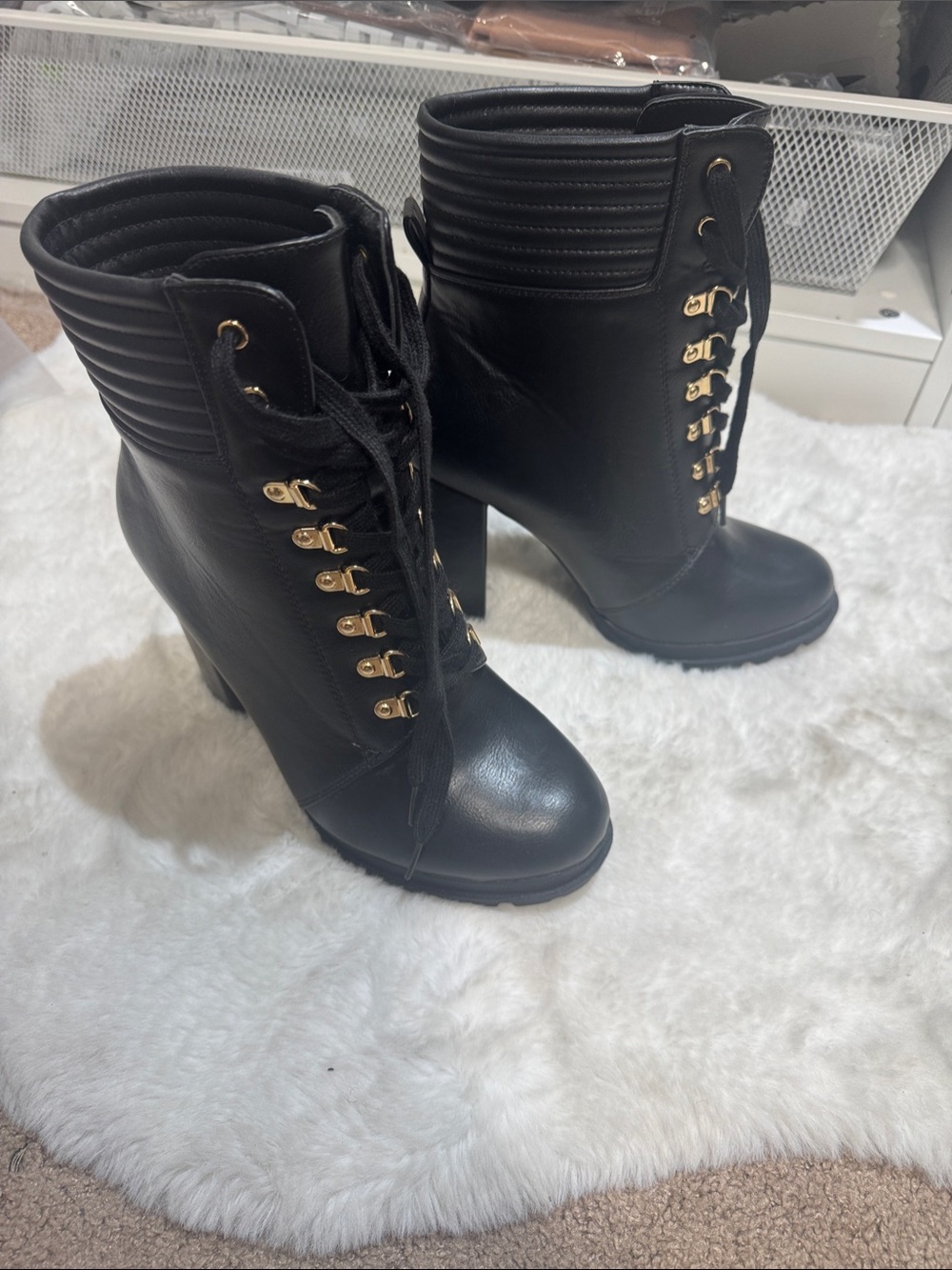 Black Lace-Up High Heel Ankle Boots